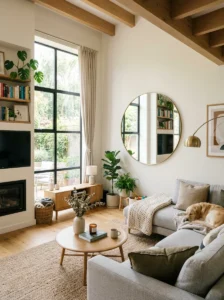 Large mirror improving light and space in a modern home.