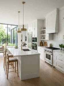 Beautiful kitchen with a backsplash that matches cabinets countertops and flooring
