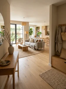 Elegant entryway leading into a beautifully designed living room