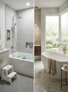 Premium bathroom faucet compared with a worn low-quality fixture.