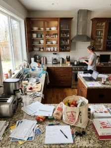 Cluttered kitchen caused by daily habits rather than lack of storage
