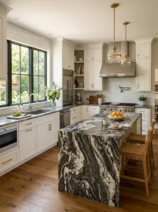 Kitchen with durable natural granite countertops