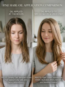 Correct way to apply hair oil on fine hair without weighing it down.