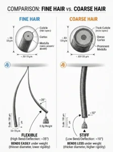 Alt Text: Comparison of fine and coarse hair strand structure.