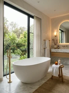 Modern luxury bathroom featuring a freestanding bathtub