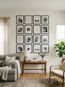 Gallery wall on a white rental apartment wall