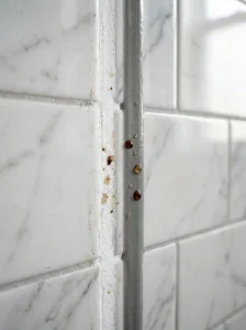 White grout compared with gray epoxy grout in a bathroom