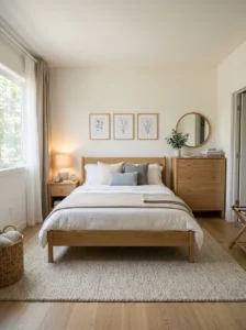 Matching furniture set used in a guest bedroom.