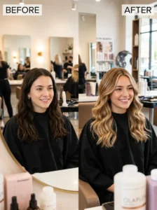 Alt Text: Using dry shampoo to reduce greasy hair between washes.