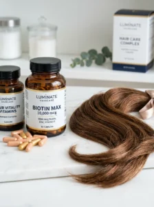 Biotin supplements commonly marketed for hair growth.