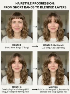 Hairdresser checking natural hair growth before cutting bangs.