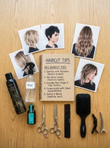 Growing out bangs through different stages.