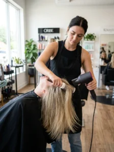 Alt Text: Blow-drying fine hair for maximum root lift.