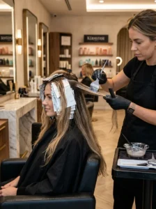 Alt Text: Combined balayage and highlights creating dimensional hair color.