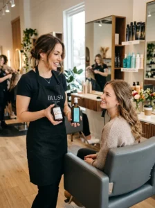 Alt Text: Hairstylist answering common questions about salon-quality hair at home.