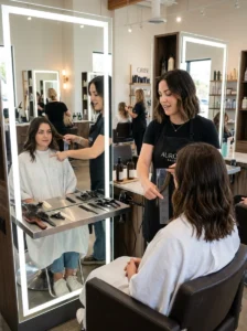 Alt Text: Using body landmarks instead of inches to describe haircut length.