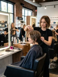 Alt Text: Short haircut with longer face-framing layers.