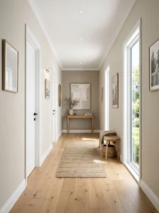 Light-colored hallway creating a spacious feeling.