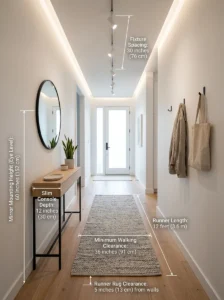 Beautifully decorated narrow hallway showing the article's key ideas.