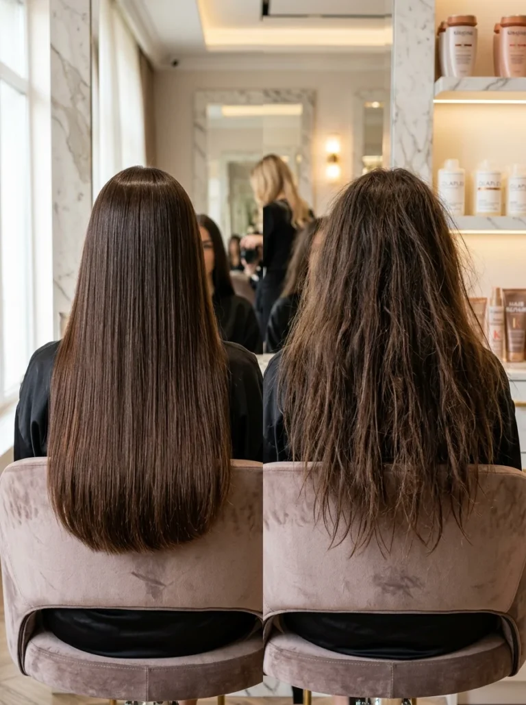 Comparison of healthy hair growth and hair breakage.