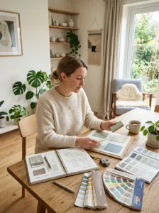 Homeowner reviewing paint samples and color selection tips