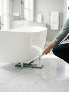 Cleaning underneath a freestanding bathtub
