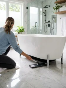 Different bathroom fixture finishes including chrome, brass, nickel and matte black.