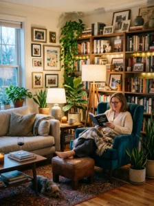 Comfortable homeowner enjoying a warm and personal living room