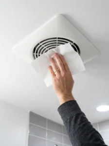 Testing bathroom exhaust fan airflow using toilet paper