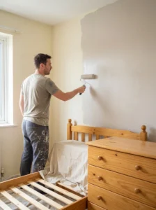 Alt Text: Refinishing bedroom furniture instead of replacing it