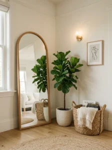 Alt Text: Functional mirror styling for an awkward empty corner.