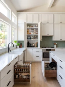 Perfectly organized kitchen cabinets with smart storage solutions