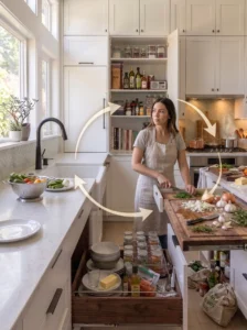 Staged kitchen compared with a realistic everyday kitchen