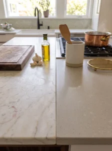 Marble and quartz kitchen countertops compared for daily use