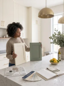 Testing two-tone kitchen cabinet colors before renovation