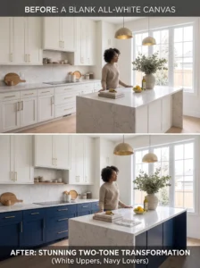 Why two-tone kitchen cabinets work better than one color