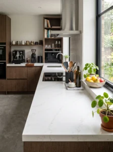 Kitchen countertop organized into functional zones