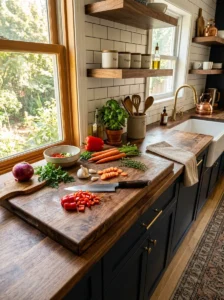 Modern kitchen with porcelain slab countertop