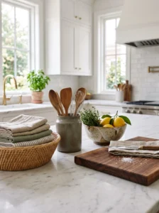 Natural textures adding warmth to a modern kitchen
