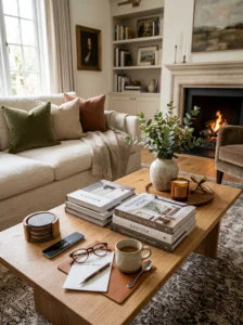 Coffee table balancing practical use and decoration