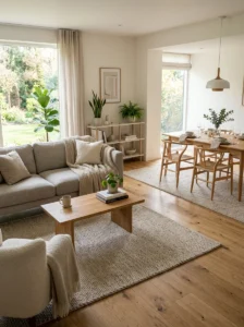 Alt Text: Open floor plan with cohesive room-to-room design.