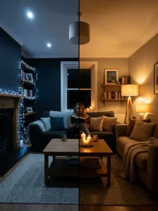 Comparison of poor and effective living room lighting