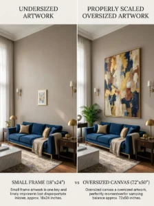 Comparison of undersized and properly scaled wall art