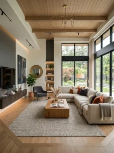 Beautifully finished modern living room with balanced furniture layout