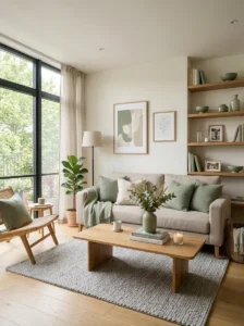 Accent color repeated throughout a living room for a cohesive design