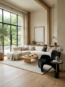 Neutral living room with a bold focal point