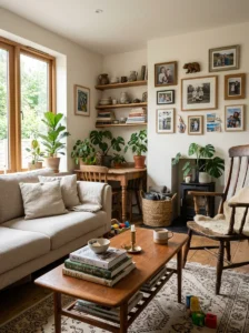 Living room with meaningful furniture and personal decor collected over time creating a true home