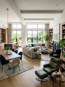 Well-designed open-plan living room with functional zones