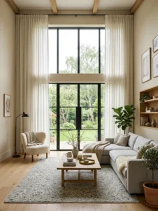 High-mounted curtains making a room appear taller and more spacious