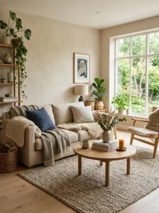 Layered textures creating a cozy modern home.